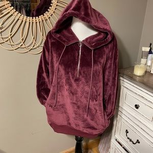 Express velour plush hoodie with quarter zip